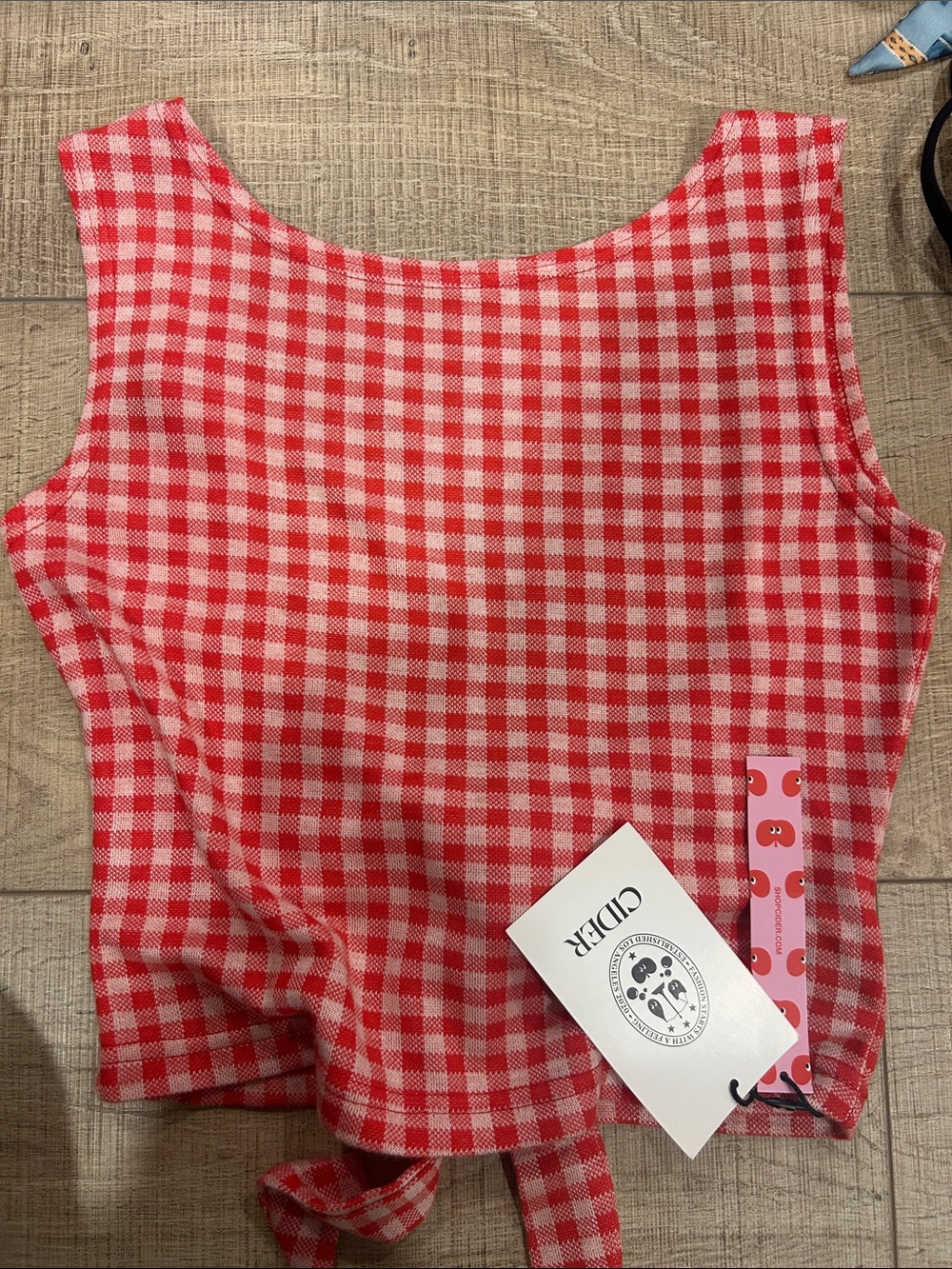 Cider Red and White Gingham Tie-Back Crop Top
